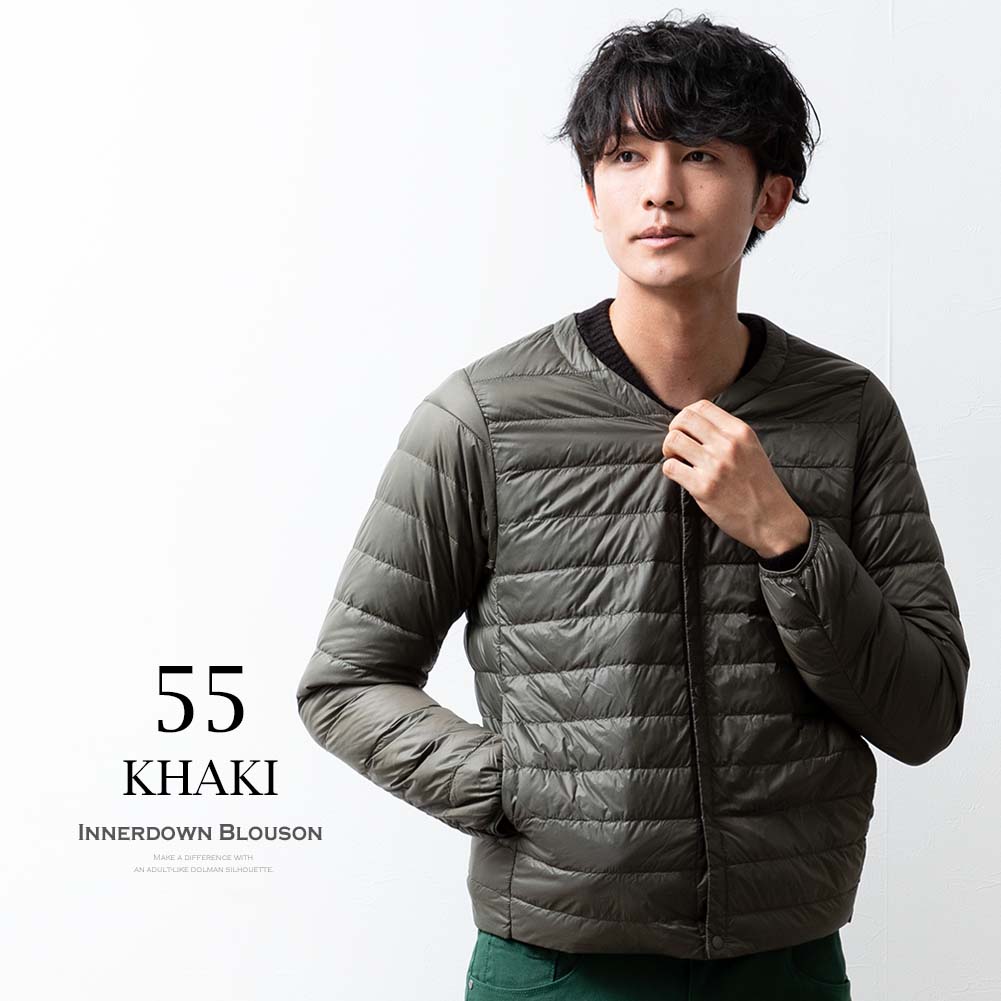 インナーダウン ジャケット メンズ 秋冬 ダウン90％ 軽量 防寒 抗菌 防臭 クルーネック ポケッタブル ライトダウン 暖かい インナージャケット 冬服 おしゃれ ブルゾン 無地 黒 チャコール M