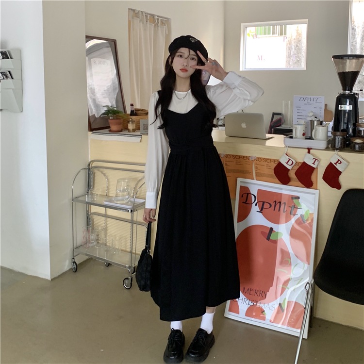 トップス ワンピース セットアップ 白トップス ジャンパースカート 膝下 ミモレ ミモレ丈 袖あり 長袖 Vネック ラウンドネック フレア セミフレア トップス ワンピース セットアップ 白トップス ジャンパー