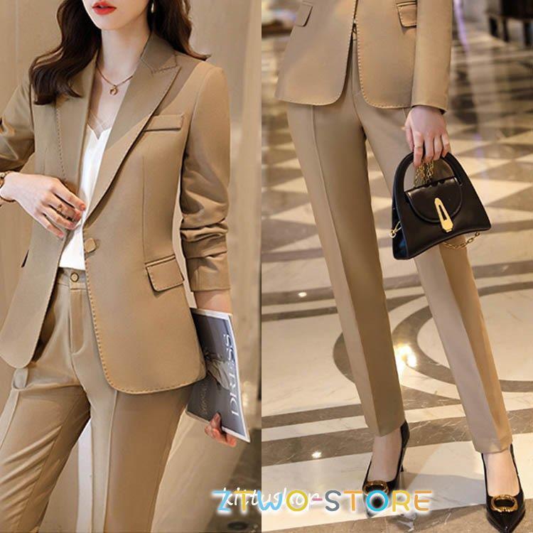 スーツパンツスーツスーツ フォーマル ベージュ 卒業式 通勤 レディース ブルー 2点セット 40代 20代 秋 スーツ パンツスーツ OL カジュアルスーツ ワイン赤 30代 入学式 春 スーツ
