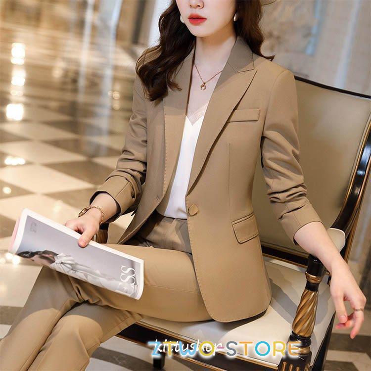 スーツパンツスーツスーツ フォーマル ベージュ 卒業式 通勤 レディース ブルー 2点セット 40代 20代 秋 スーツ パンツスーツ OL カジュアルスーツ ワイン赤 30代 入学式 春 スーツ