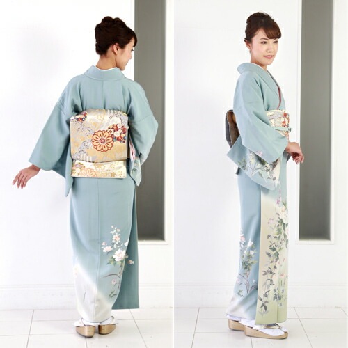 レンタル 正絹京友禅訪問着 レンタル １９点フルコーディネートレンタルセット 結婚式 七五三 入学式 ママ 披露宴 お茶会 水色地に淡い緑のぼかし 芍薬 菊 梅 30代 40代 50代 60