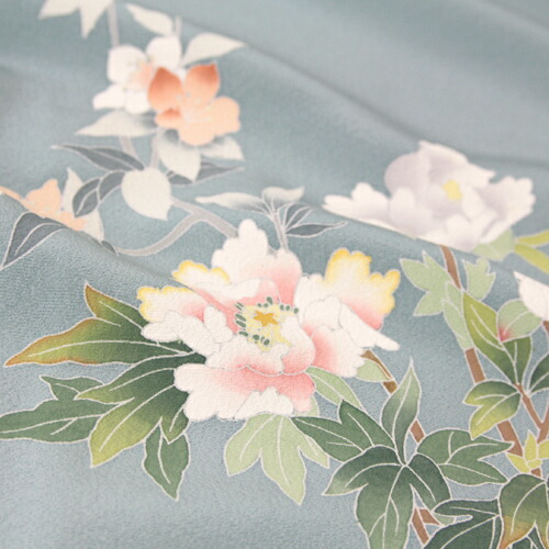 レンタル 正絹京友禅訪問着 レンタル １９点フルコーディネートレンタルセット 結婚式 七五三 入学式 ママ 披露宴 お茶会 水色地に淡い緑のぼかし 芍薬 菊 梅 30代 40代 50代 60