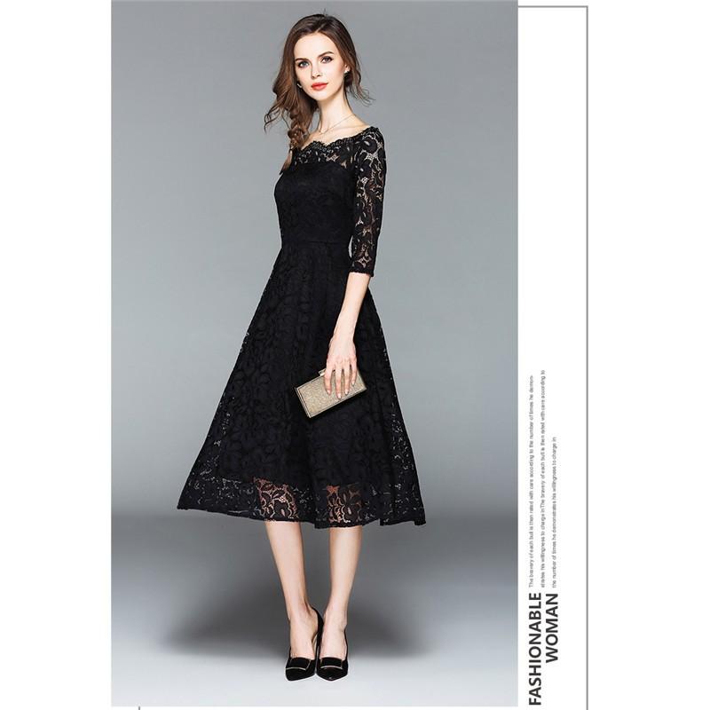 【激安開催！】ワンピース 結婚式 お呼ばれ 発表会 パーティードレス スエレガンス 総レース 着痩せ 大きいサイズ ボートネック Aライン 長袖 キレイめ フォーマル