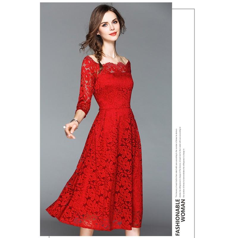 【激安開催！】ワンピース 結婚式 お呼ばれ 発表会 パーティードレス スエレガンス 総レース 着痩せ 大きいサイズ ボートネック Aライン 長袖 キレイめ フォーマル