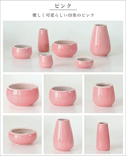 なーむくまちゃん工房 仏具セット 陶器 6点+おりんセット 香炉灰付 モダンミニ仏壇用 もみじ ピンク set