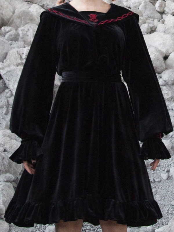 【短納期】ゴシックロリータOPドレスベロア長袖ロリータワンピース 【短納期】ゴシックロリータOPドレスベロア長袖ロリータワンピース