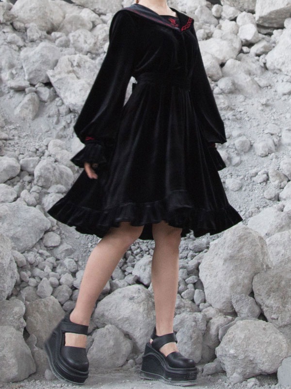 【短納期】ゴシックロリータOPドレスベロア長袖ロリータワンピース 【短納期】ゴシックロリータOPドレスベロア長袖ロリータワンピース
