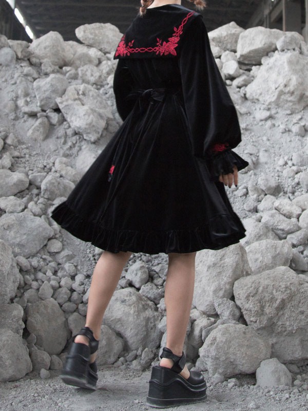 【短納期】ゴシックロリータOPドレスベロア長袖ロリータワンピース 【短納期】ゴシックロリータOPドレスベロア長袖ロリータワンピース