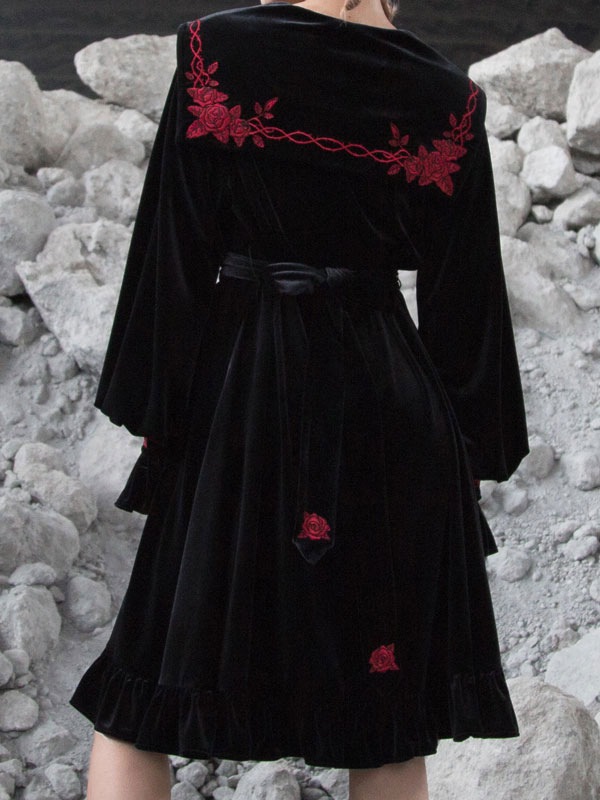 【短納期】ゴシックロリータOPドレスベロア長袖ロリータワンピース 【短納期】ゴシックロリータOPドレスベロア長袖ロリータワンピース