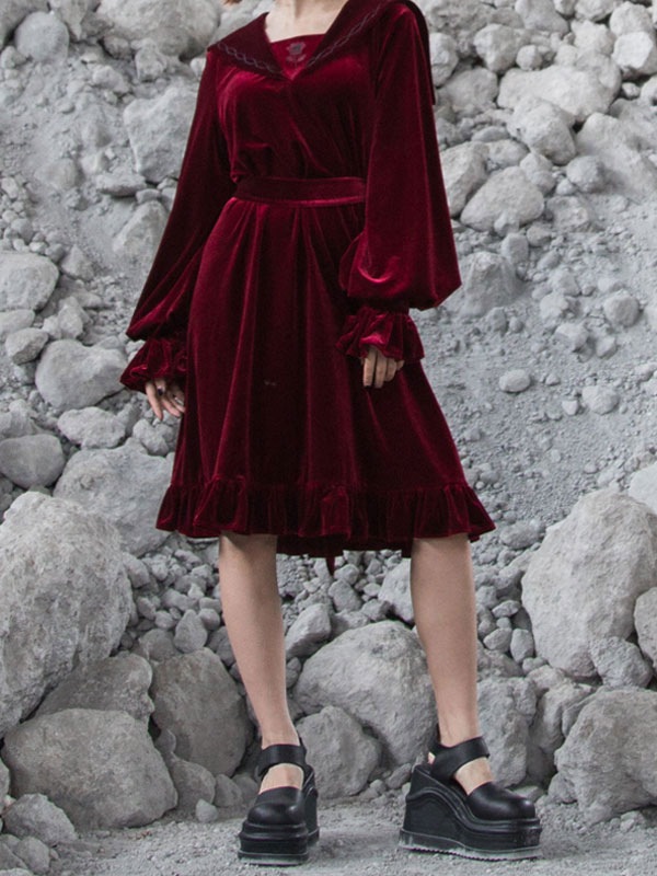 【短納期】ゴシックロリータOPドレスベロア長袖ロリータワンピース 【短納期】ゴシックロリータOPドレスベロア長袖ロリータワンピース