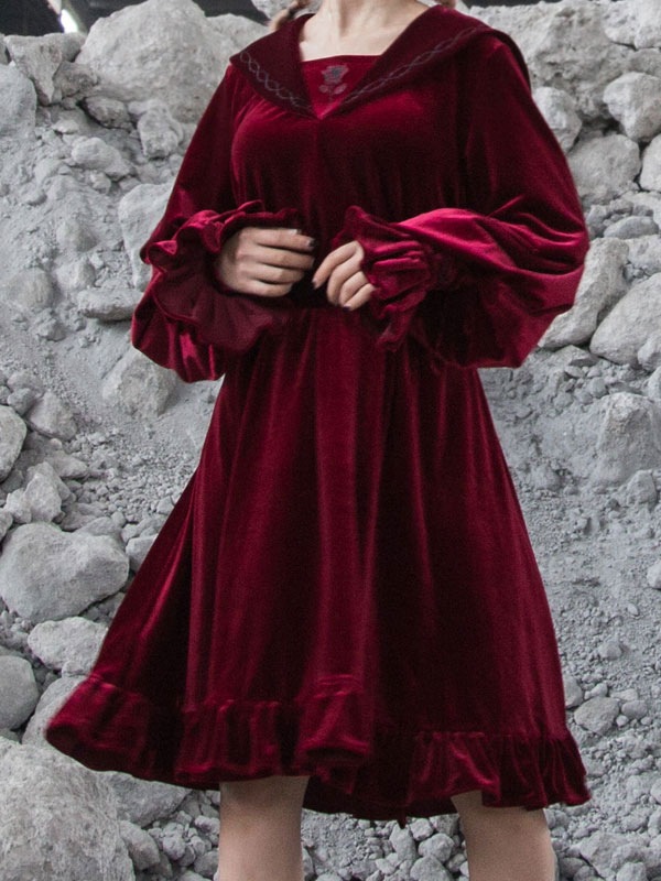 【短納期】ゴシックロリータOPドレスベロア長袖ロリータワンピース 【短納期】ゴシックロリータOPドレスベロア長袖ロリータワンピース