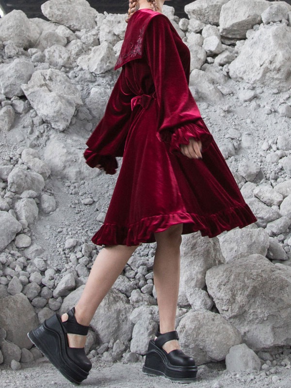 【短納期】ゴシックロリータOPドレスベロア長袖ロリータワンピース 【短納期】ゴシックロリータOPドレスベロア長袖ロリータワンピース