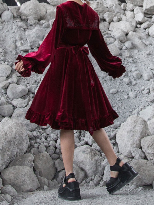 【短納期】ゴシックロリータOPドレスベロア長袖ロリータワンピース 【短納期】ゴシックロリータOPドレスベロア長袖ロリータワンピース