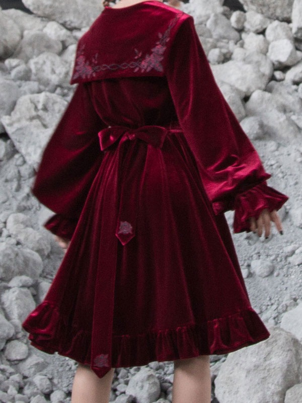 【短納期】ゴシックロリータOPドレスベロア長袖ロリータワンピース 【短納期】ゴシックロリータOPドレスベロア長袖ロリータワンピース