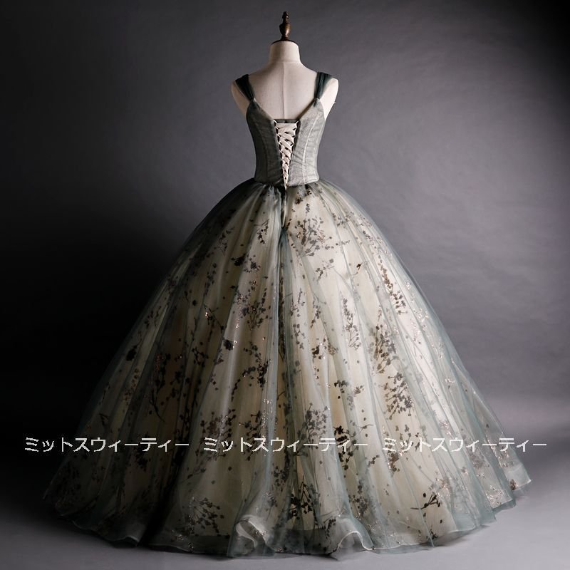 カラードレス 演奏会用ドレス ロングドレス グリーン 濃緑 フォーマルドレス 結婚式 イブニングドレ