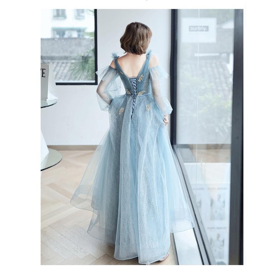 ウエディングドレス 袖ありワンピ ロングドレス パーティードレス 結婚式 10代 20代 30代40