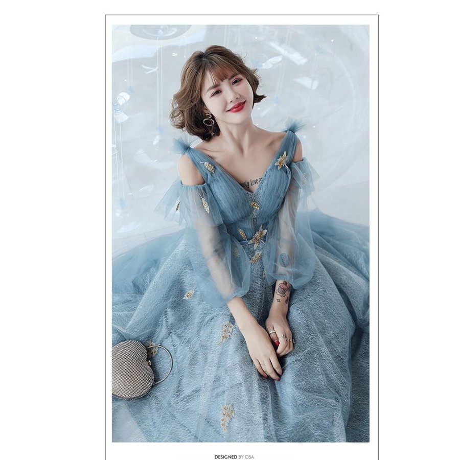 ウエディングドレス 袖ありワンピ ロングドレス パーティードレス 結婚式 10代 20代 30代40