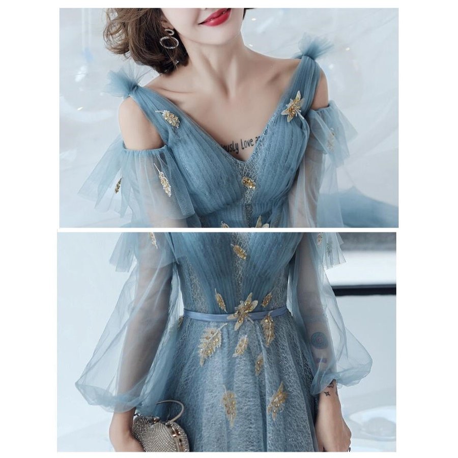 ウエディングドレス 袖ありワンピ ロングドレス パーティードレス 結婚式 10代 20代 30代40