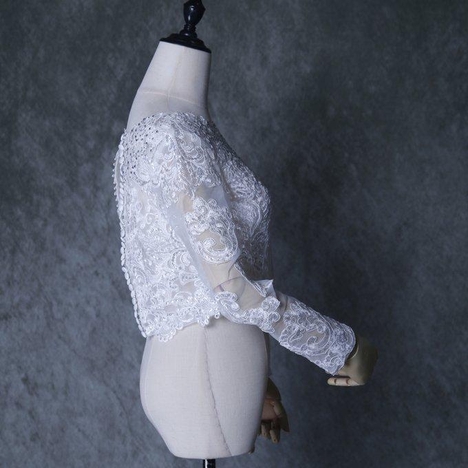 実例写真!美品!ボレロ キラキラのハンドビーディング トップス 繊細レース 花嫁/ウェディングドレス 実例写真!美品!ボレロ キラキラのハンドビーディング トップス 繊細レース 花嫁/ウェディングドレス