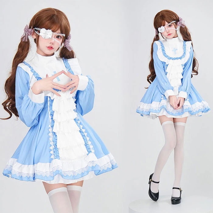 ロリータ服 ゴシック メイド服 ゴスロリ コスプレ衣装 洋服 長袖 ワンピース単品 レディース 可
