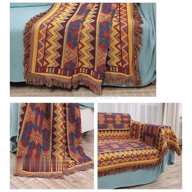 柄切替え 洗える 掛け布団 ソファー毛布 厚手 綿の糸編み上げ ブランケット 三層 タペストリー オ