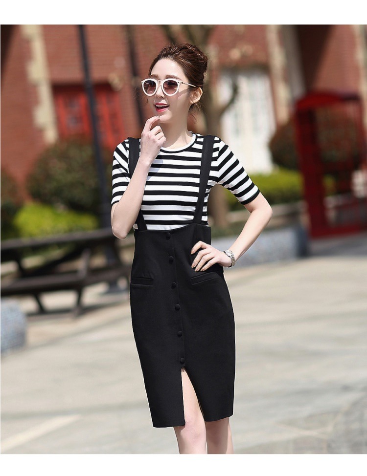 レディース ファッション ワンピース ひざ丈 きれいめ 大きいサイズ セクシー ミモレ おしゃれ 大きめ 夏 春 夏 秋 韓国 20代 30代 40代 体型カバー スリット タイト ボタン 5023