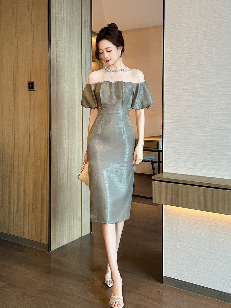 2024夏新品 ベアワンピ オフショルダー フリル チュールドッキング ドレス パーティー キャバ 大人 同窓会 披露宴 卒業式 結婚式 演奏会 ウェディング 二次会 メガ割