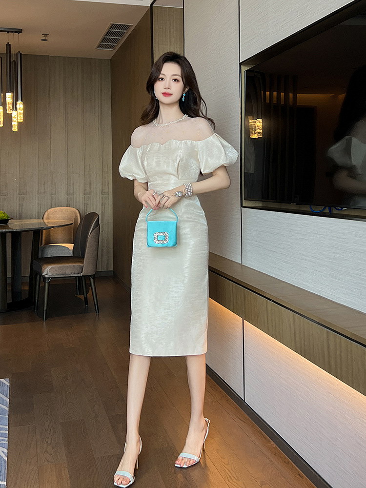 2024夏新品 ベアワンピ オフショルダー フリル チュールドッキング ドレス パーティー キャバ 大人 同窓会 披露宴 卒業式 結婚式 演奏会 ウェディング 二次会 メガ割