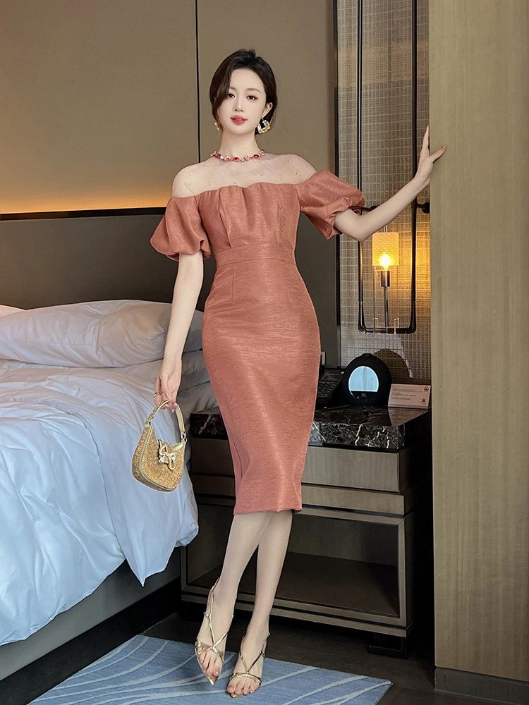 2024夏新品 ベアワンピ オフショルダー フリル チュールドッキング ドレス パーティー キャバ 大人 同窓会 披露宴 卒業式 結婚式 演奏会 ウェディング 二次会 メガ割