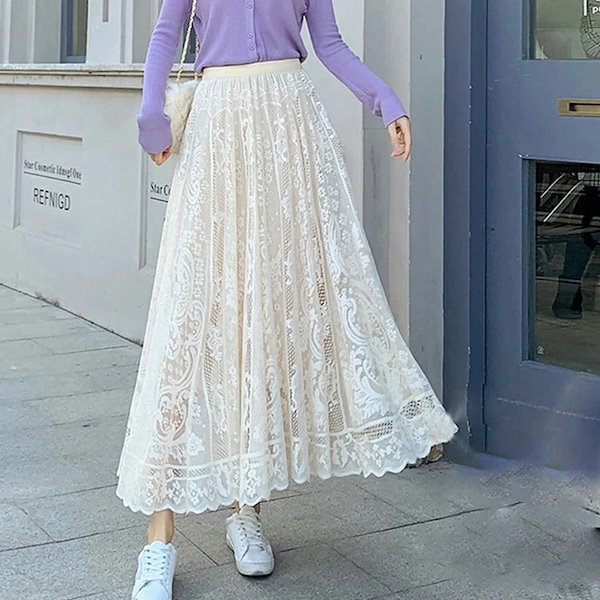 Qoo10] 大ヒット中 レーススカート 春 フレアス