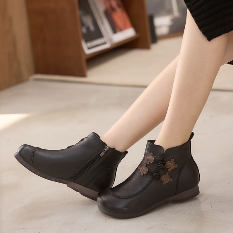 (Ninaspari) ダブルカバーボタン付き牛革アンクル (Ninaspari) ダブルカバーボタン付き牛革アンクル