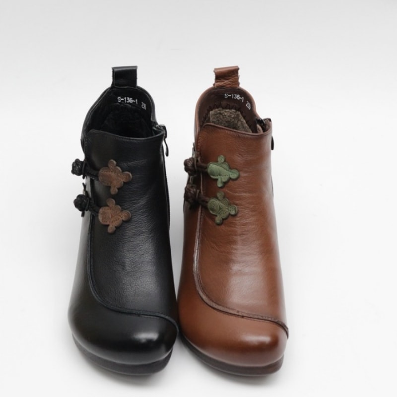 (Ninaspari) ダブルカバーボタン付き牛革アンクル (Ninaspari) ダブルカバーボタン付き牛革アンクル