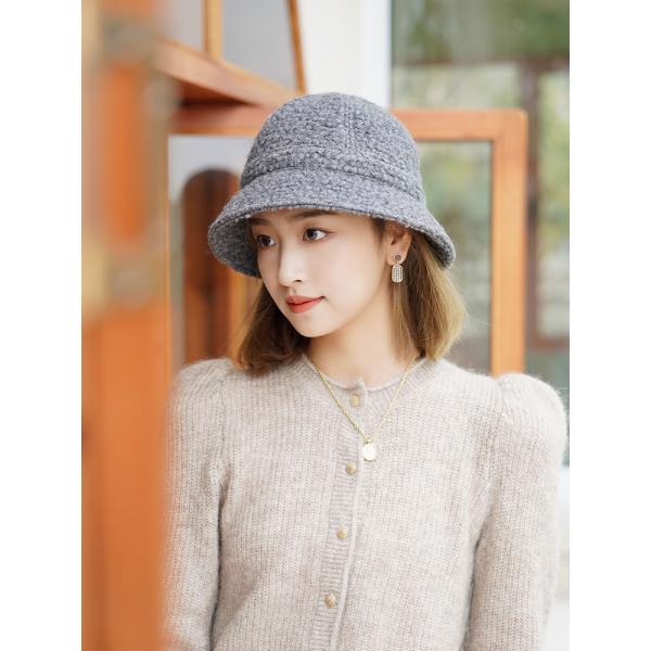 厚いウールハット気質レトロカジュアル保温バケットドーム羊小毛文芸 帽子 レディース 秋冬