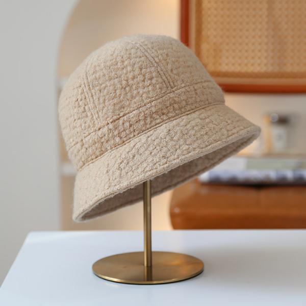 厚いウールハット気質レトロカジュアル保温バケットドーム羊小毛文芸 帽子 レディース 秋冬