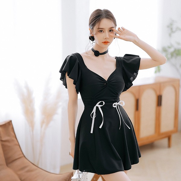 水着 レディース ワンピース 体型カバー水着 大きいサイズ ぽっちゃり かわいい おしゃれ フリル袖 ハイウエスト 露出控えめ カットアウト カッティング 二の腕 お尻 太もも お腹 カバーアップ