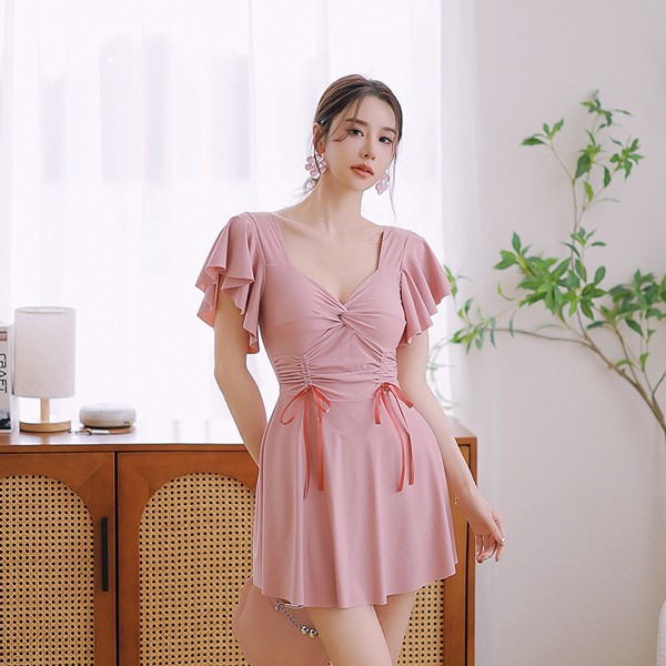 水着 レディース ワンピース 体型カバー水着 大きいサイズ ぽっちゃり かわいい おしゃれ フリル袖 ハイウエスト 露出控えめ カットアウト カッティング 二の腕 お尻 太もも お腹 カバーアップ