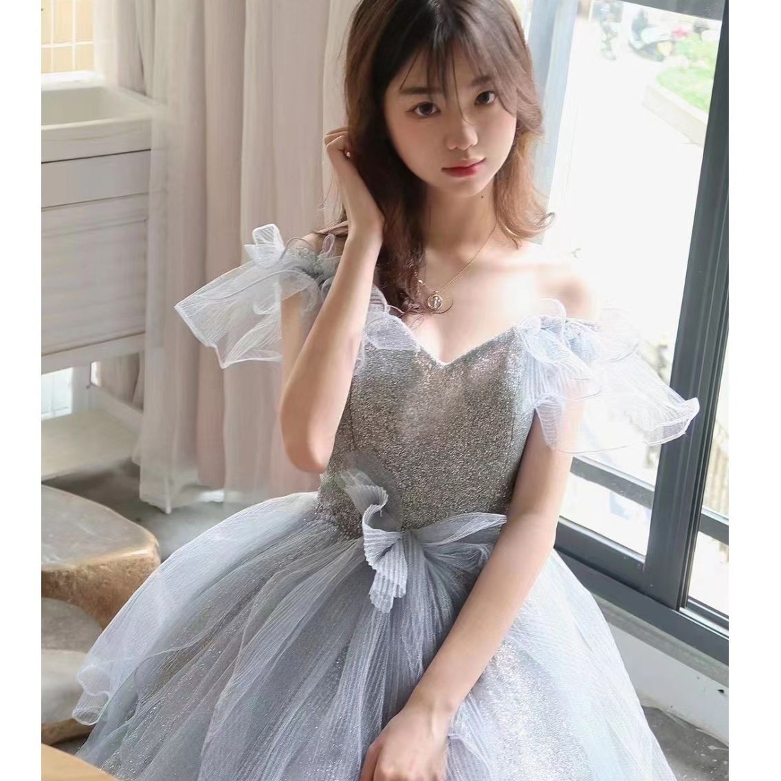 青のイブニングドレス 女性 2025 成人式 ハイエンド ロングスカート 青のイブニングドレス 女性 2025 成人式 ハイエンド ロングスカート