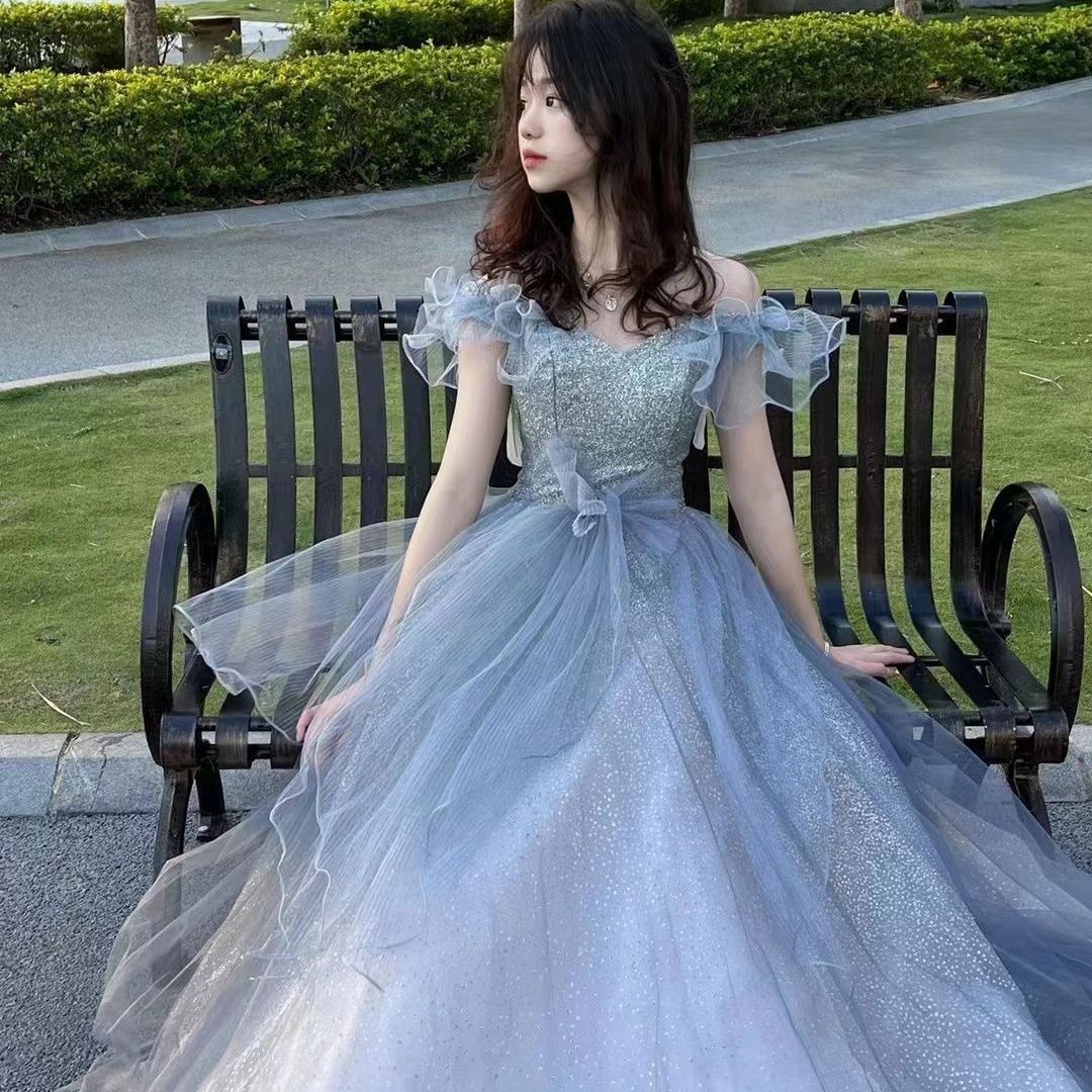 青のイブニングドレス 女性 2025 成人式 ハイエンド ロングスカート 青のイブニングドレス 女性 2025 成人式 ハイエンド ロングスカート