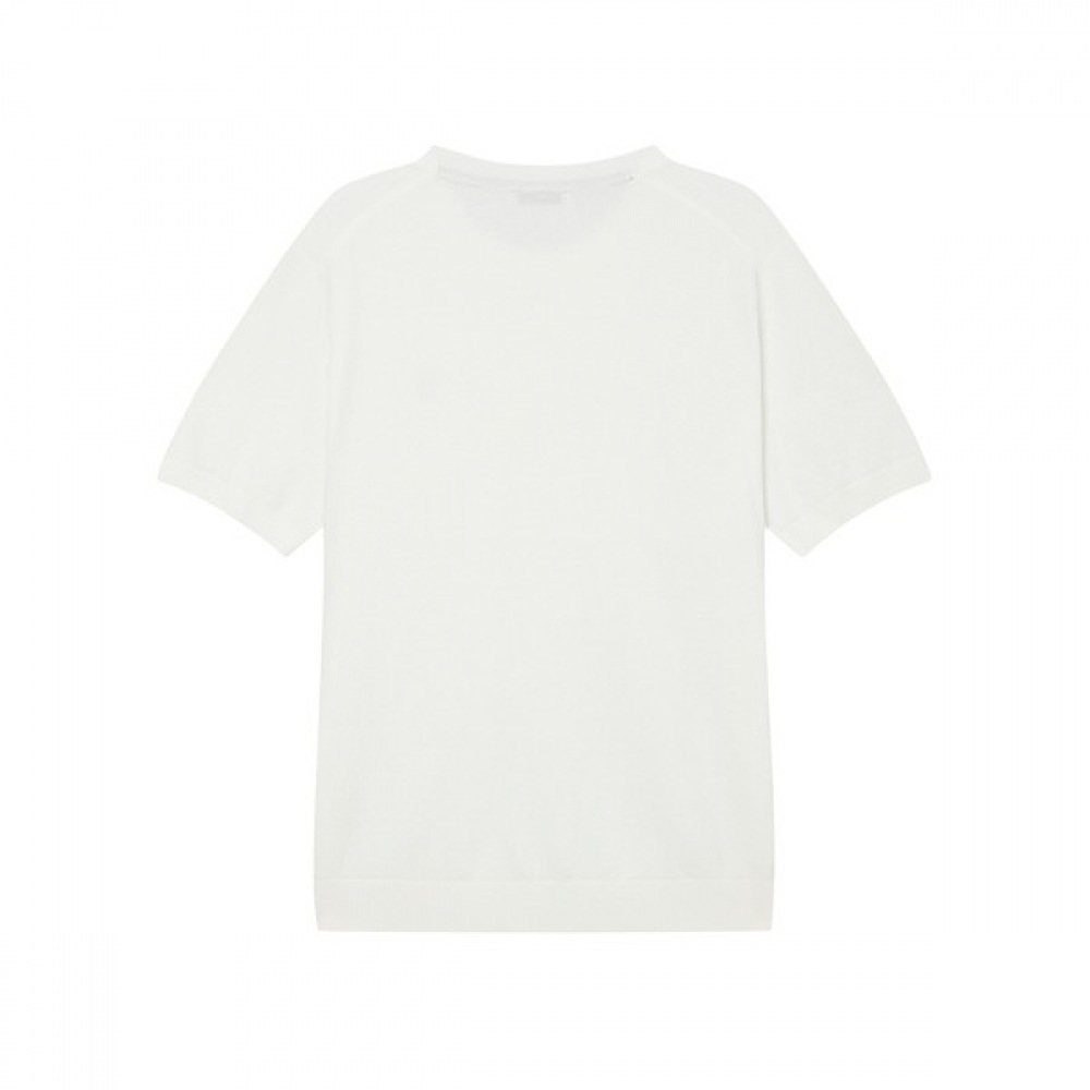 [ヘッジズ] 24SS アイボリーコットンブレンドショートスリーブラウンドニット HZSW4B554IV