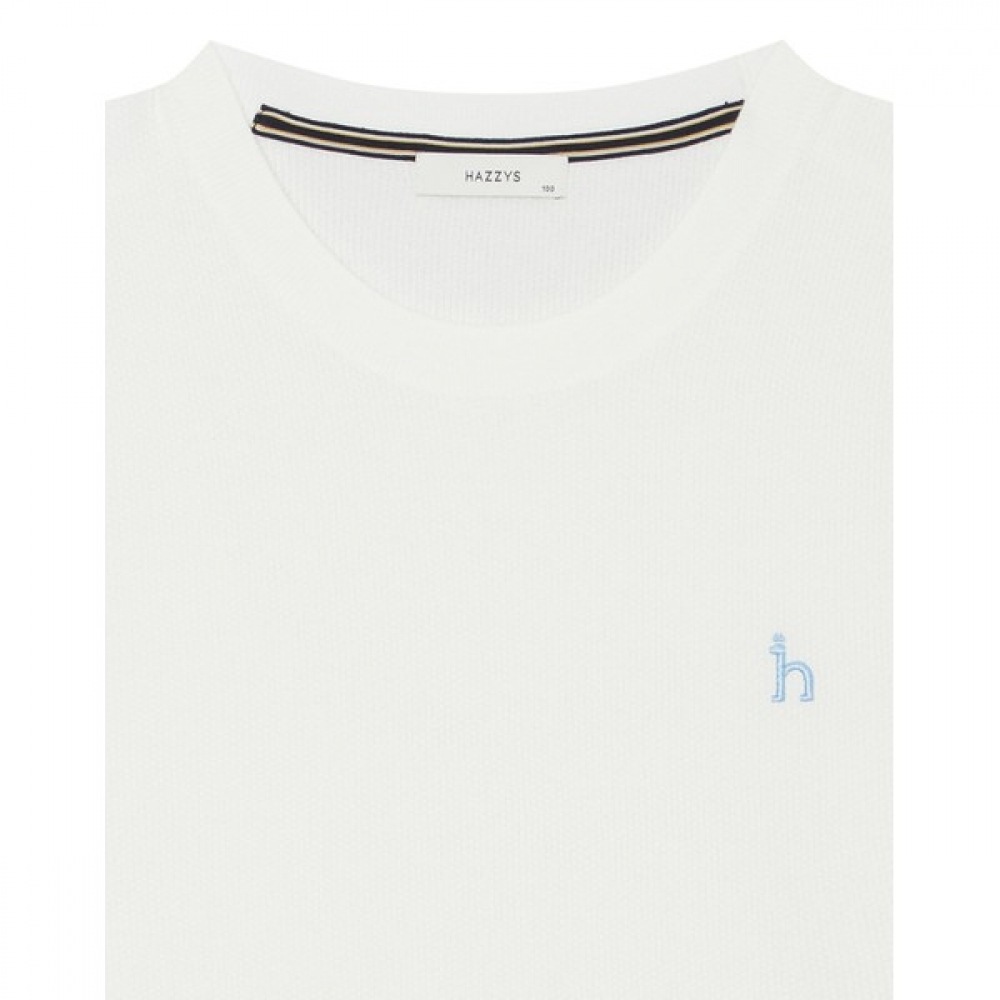 [ヘッジズ] 24SS アイボリーコットンブレンドショートスリーブラウンドニット HZSW4B554IV