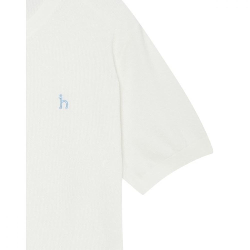 [ヘッジズ] 24SS アイボリーコットンブレンドショートスリーブラウンドニット HZSW4B554IV