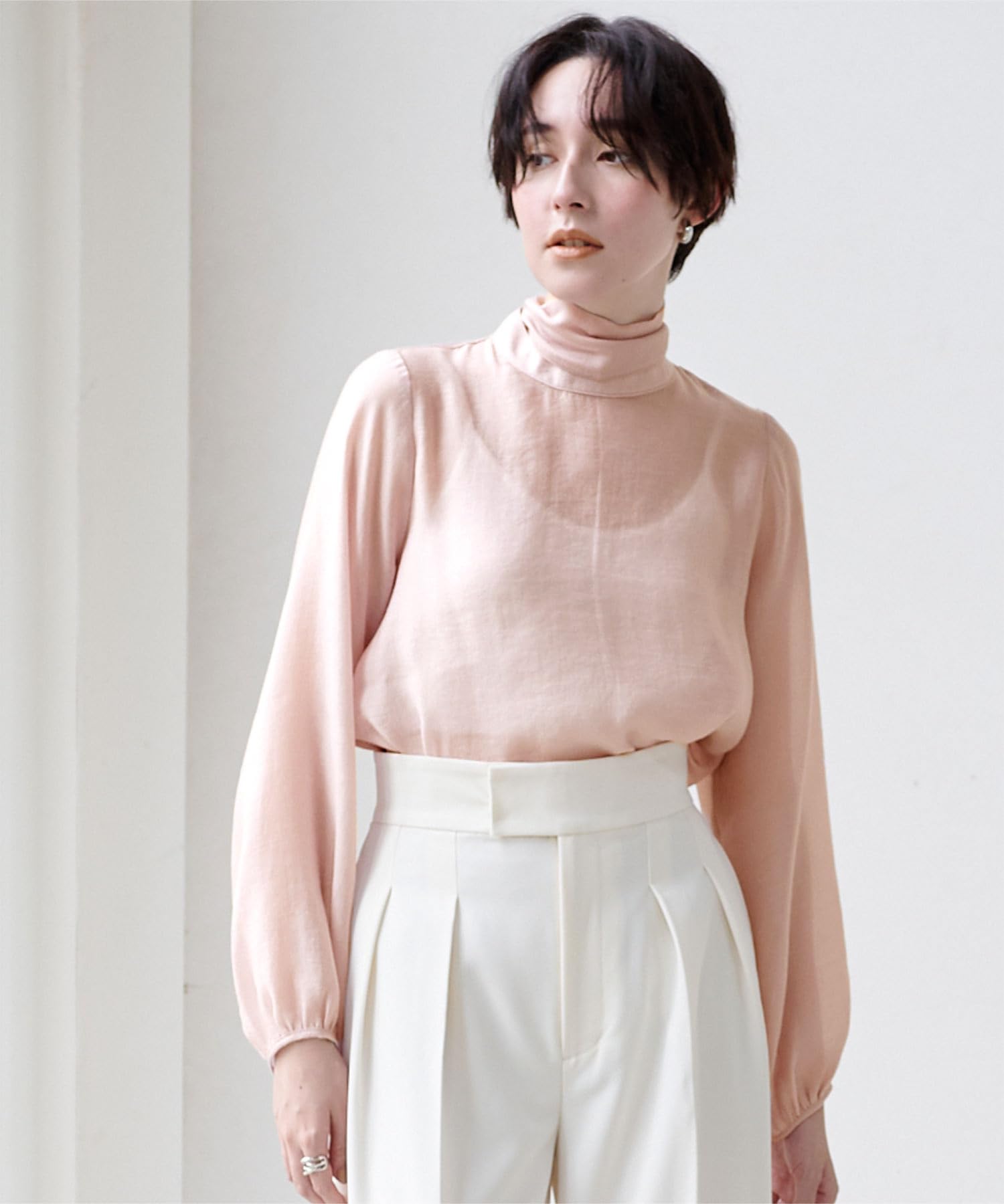 [ユアーズ] ボウタイ付 シアーハイネック ブラウス BDXN1732 レディース S ライトピンク