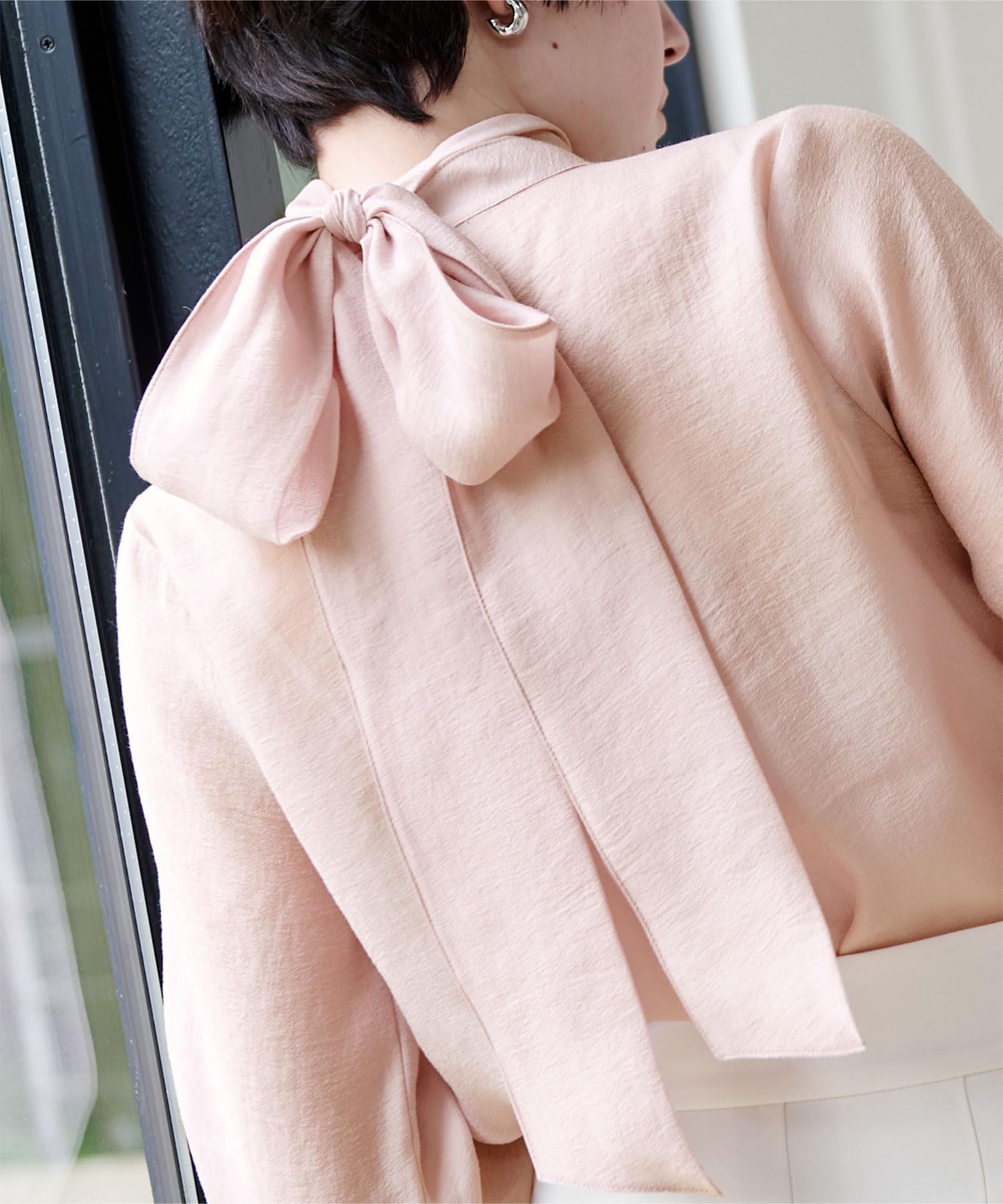 [ユアーズ] ボウタイ付 シアーハイネック ブラウス BDXN1732 レディース S ライトピンク