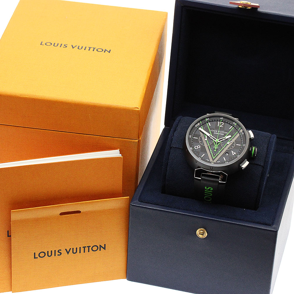 ルイ・ヴィトン LOUIS VUITTON QA130 タンブール ダミエ・グラフィット レース クロノグラフ 自動巻き メンズ 良品 箱付き_885836【中古】 ルイ・ヴィトン LOUIS VUITTON QA130 タンブール ダミエ・グラフィット レース クロノグラフ 自動巻き メンズ 良品 箱付き_885836【中古】