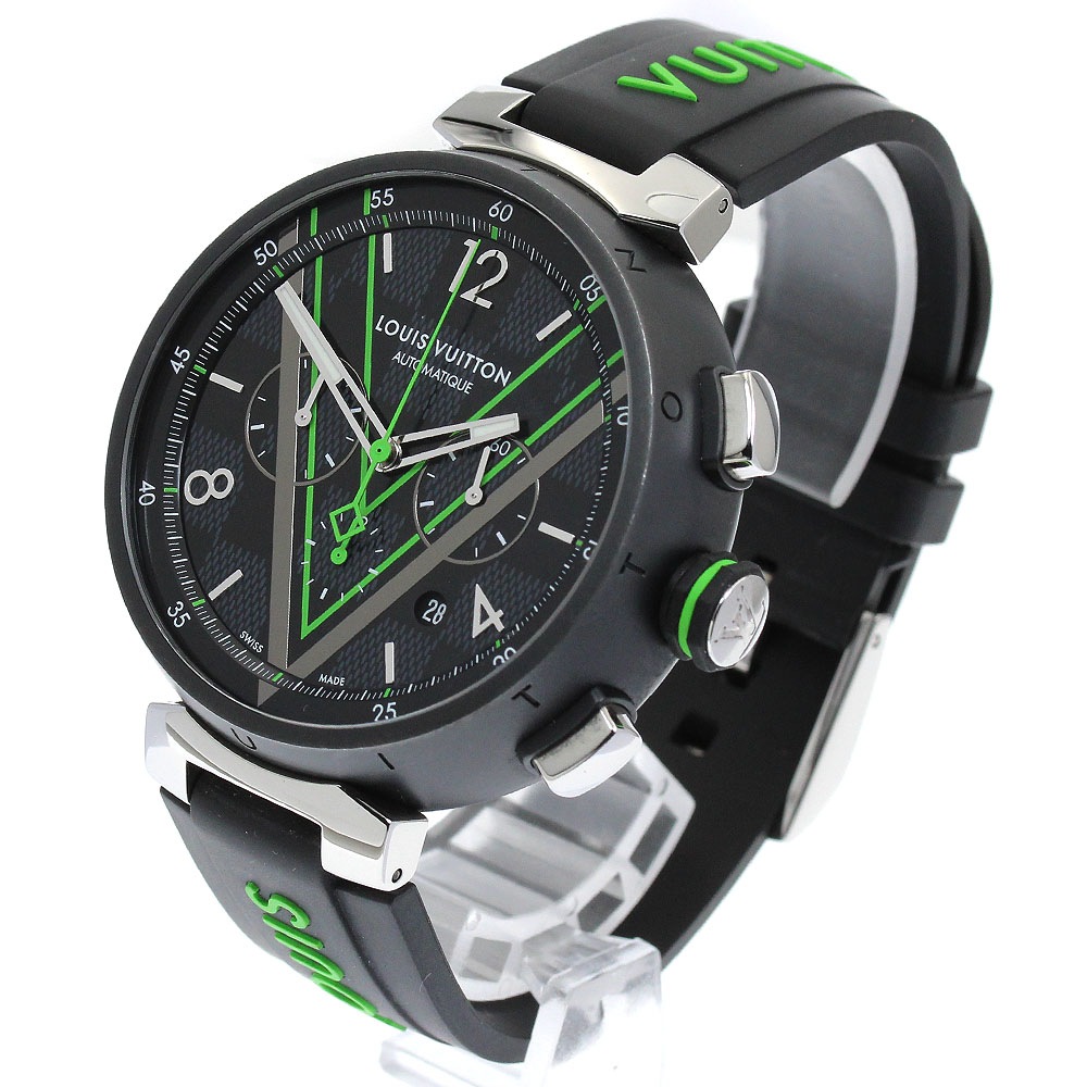 ルイ・ヴィトン LOUIS VUITTON QA130 タンブール ダミエ・グラフィット レース クロノグラフ 自動巻き メンズ 良品 箱付き_885836【中古】 ルイ・ヴィトン LOUIS VUITTON QA130 タンブール ダミエ・グラフィット レース クロノグラフ 自動巻き メンズ 良品 箱付き_885836【中古】