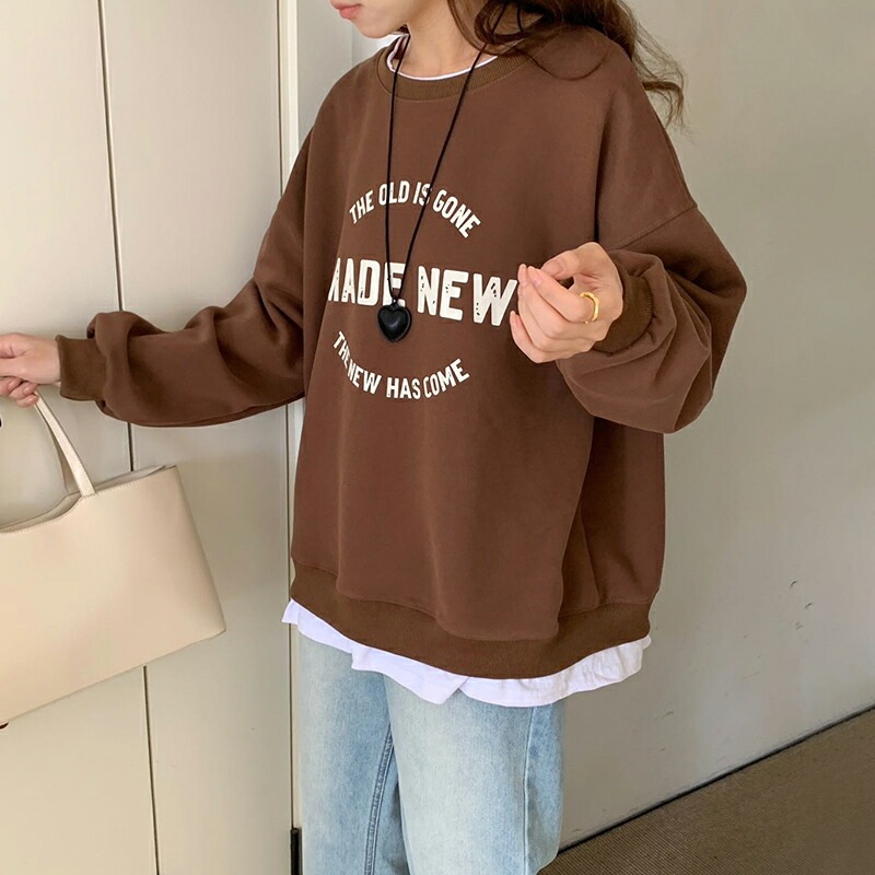 10/30!クーポンで2,810円 ロゴ スウェット レイヤード風 トレーナー トップス レディース ロゴスウェット ドロップショルダー 長袖 クルーネック オーバーサイズ ボリューム袖 重ね着風 レ 10/30!クーポンで2,810円 ロゴ スウェット レイヤード風 トレーナー トップス レディース ロゴスウェット ドロップショルダー 長袖 クルーネック オーバーサイズ ボリューム袖 重ね着風 レ