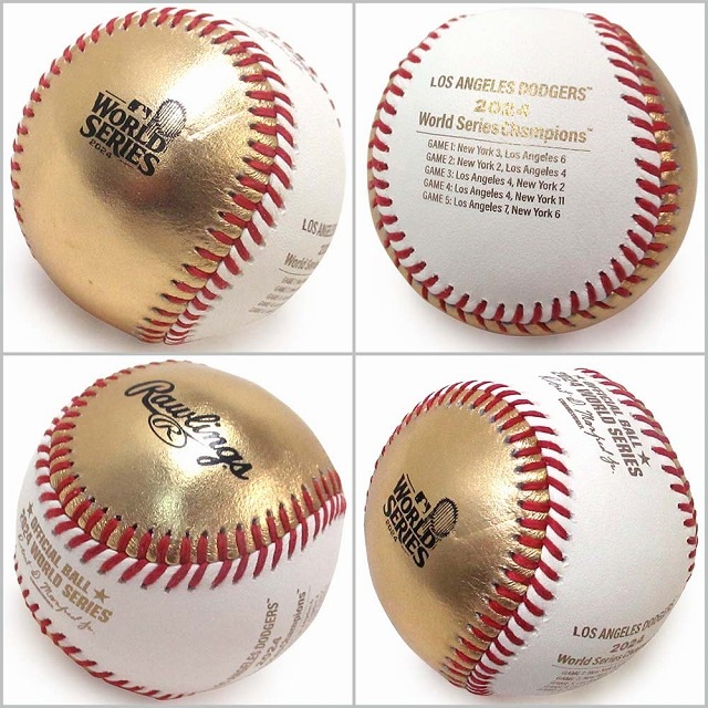 大谷翔平選手 ロサンゼルス・ドジャース MLB 2024 ワールド シリーズ チャンピオンズ ベースボール 優勝記念ボール ロゴボール MLB公式ライセンス品 ゴールドホワイト