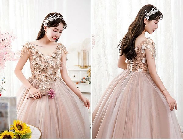 カラードレス 演奏会用ドレス ノースリーブ Vネック 二次会 ウエディングドレス 大きいサイズ ブライダル 発表会 大人 ピアノ 高校生の演奏会にお勧め コンサート プリンセスライン チュール ドレス