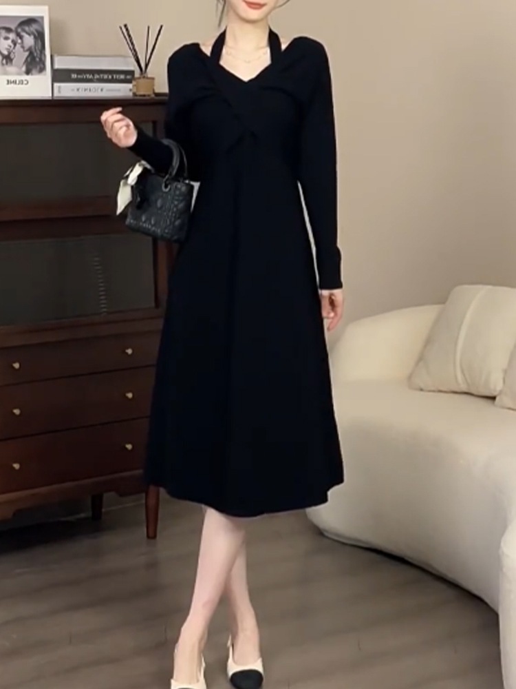 ネックドレス子供シーズンフレンチロングワンピース初秋2023新作ニットインナーボトムスをぶら下げホワイト ネックドレス子供シーズンフレンチロングワンピース初秋2023新作ニットインナーボトムスをぶら下げホワイト