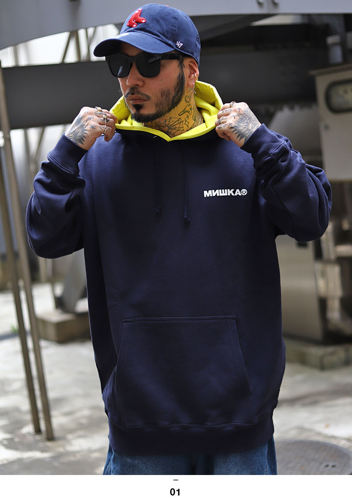 MISHKA パーカー ブランド スケボー フーディ 長袖 スウェット メンズ 春秋冬用 紺 大きいサイズ トップス 袖ロゴ KEEPWATCH キープウォッチ